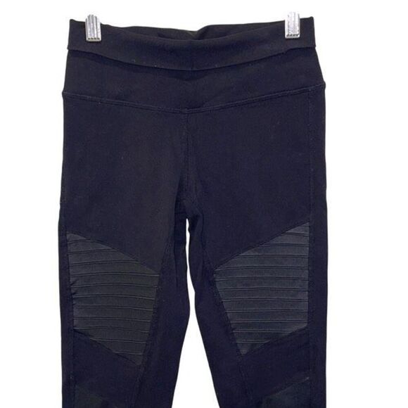 Alo Yoga Womens Flat Front High Waist Mesh Moto Panels Active Leggings Black Siz - Picture 3 of 13